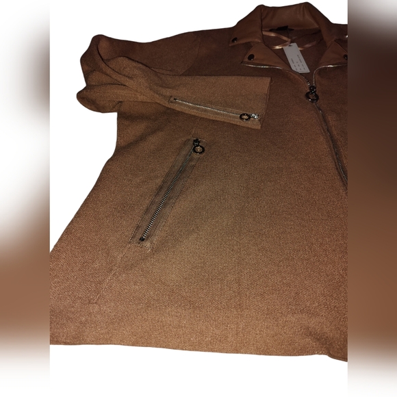 Belldini Black Label Plus Size Motorcycle Sweater Jacket. Almond. Nude Brown 2X. - Picture 6 of 14